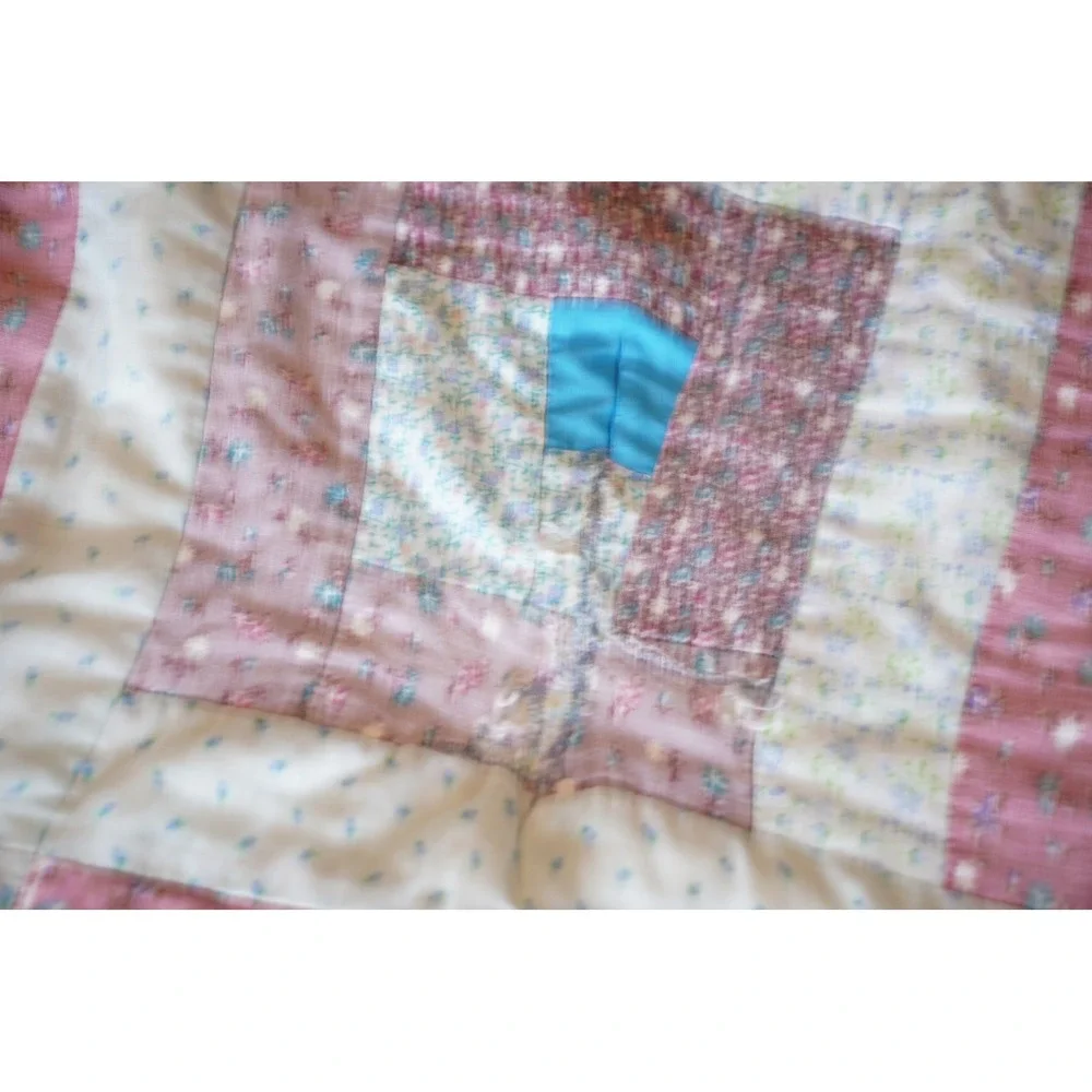 Handmade Patchwork Quilt Pink Blue Floral Log Cabin Style 84x70‎ Blanket
